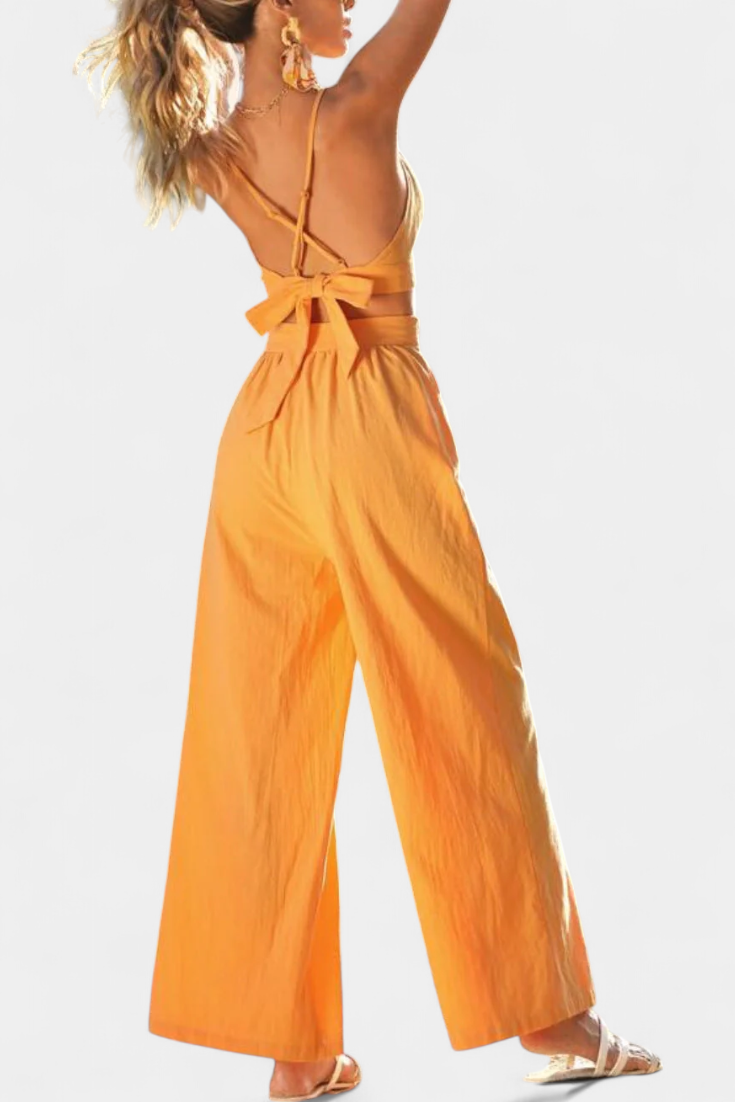 Valentina Ensemble de Gilet en Dentelle à Dos Nu et Pantalons Amples