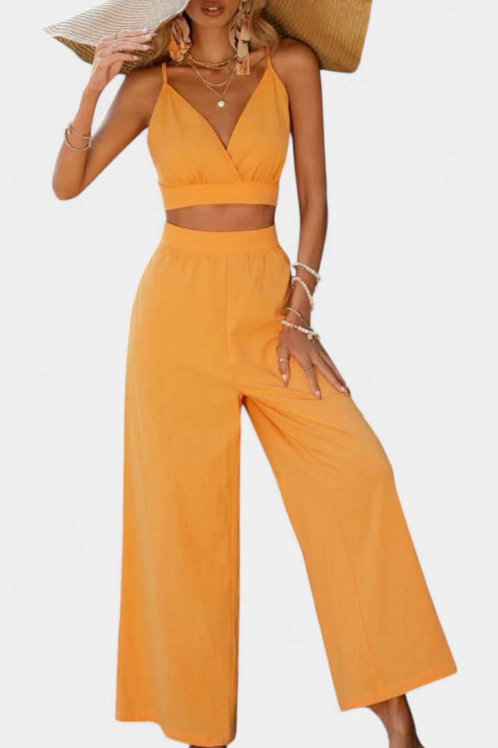 Valentina Ensemble de Gilet en Dentelle à Dos Nu et Pantalons Amples