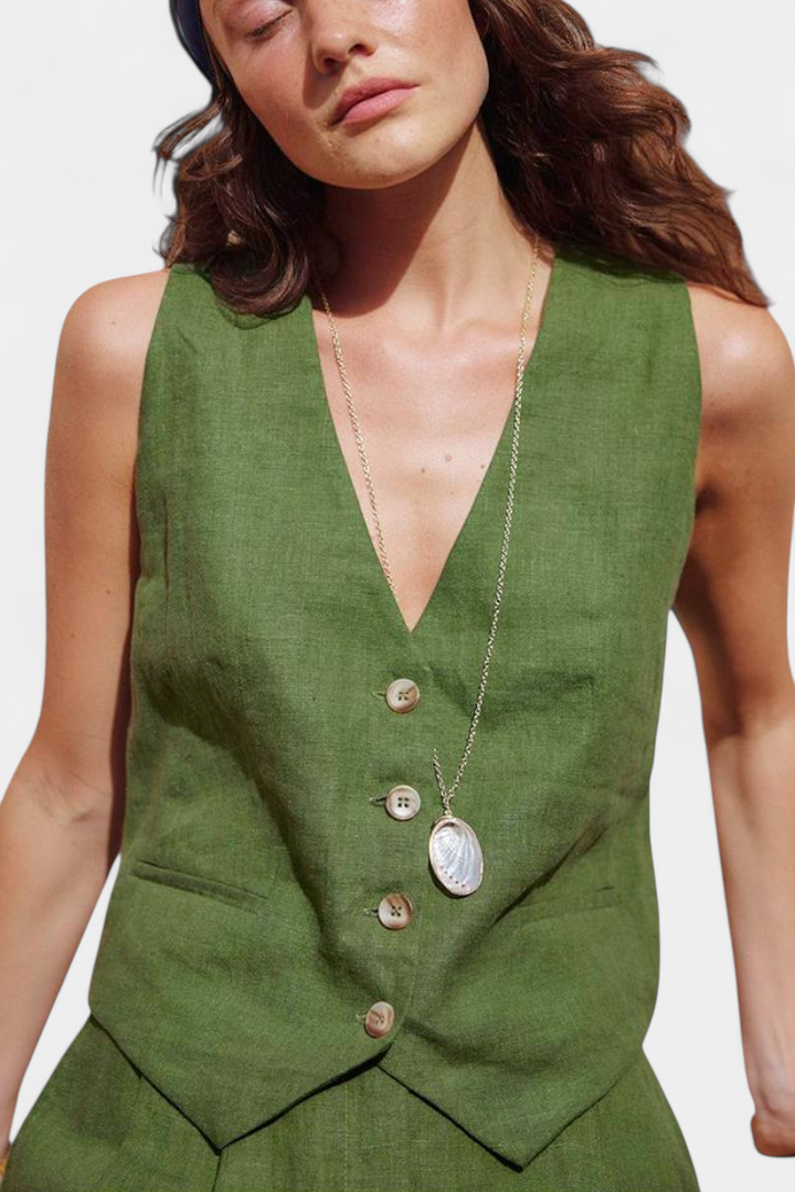 Jennifer Ensemble Gilet et Shorts en Lin Coton