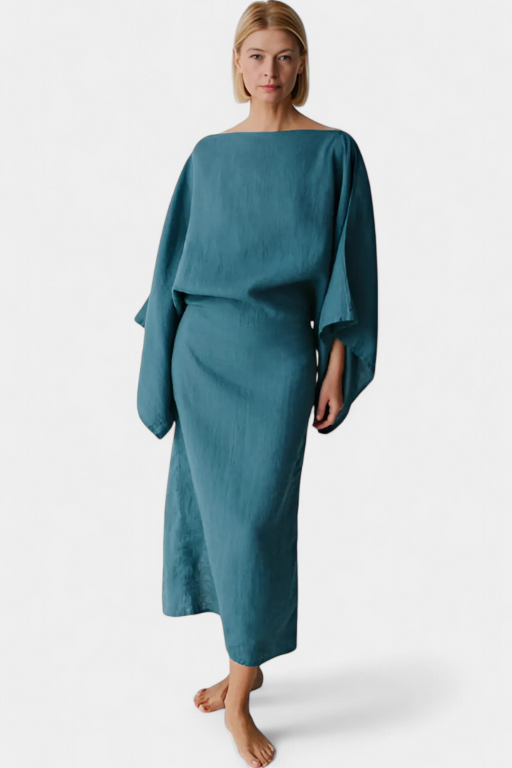 Kamilia Robe Kimono en Lin et Coton avec Ceinture