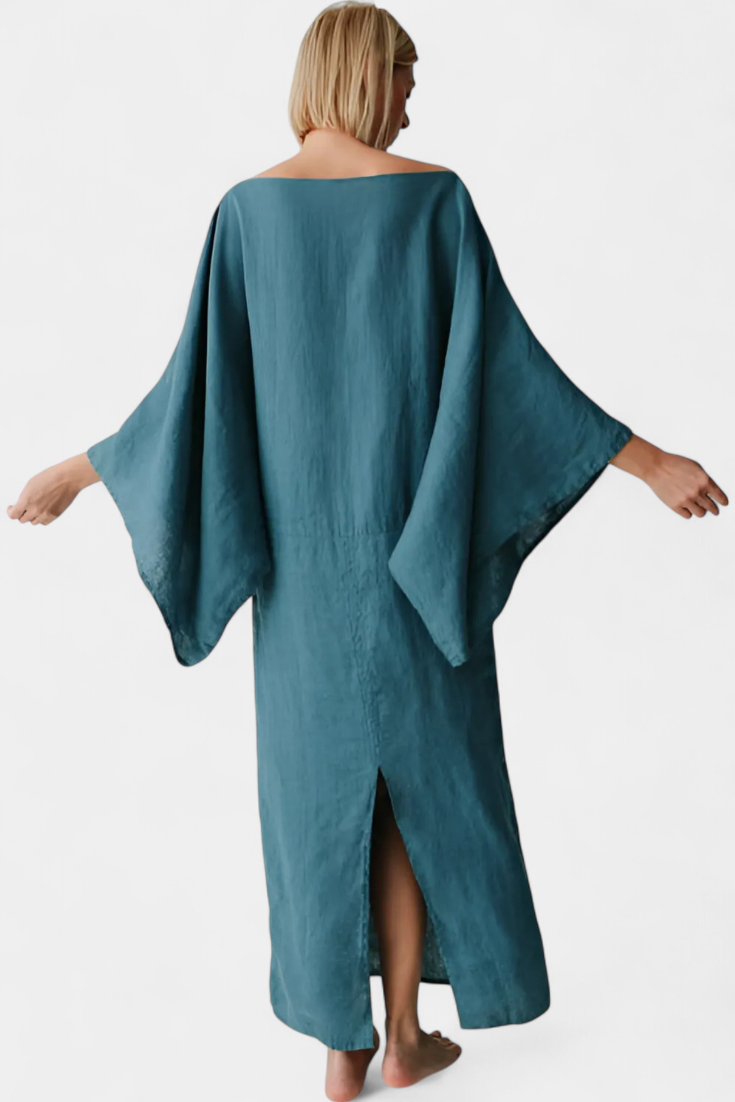 Kamilia Robe Kimono en Lin et Coton avec Ceinture