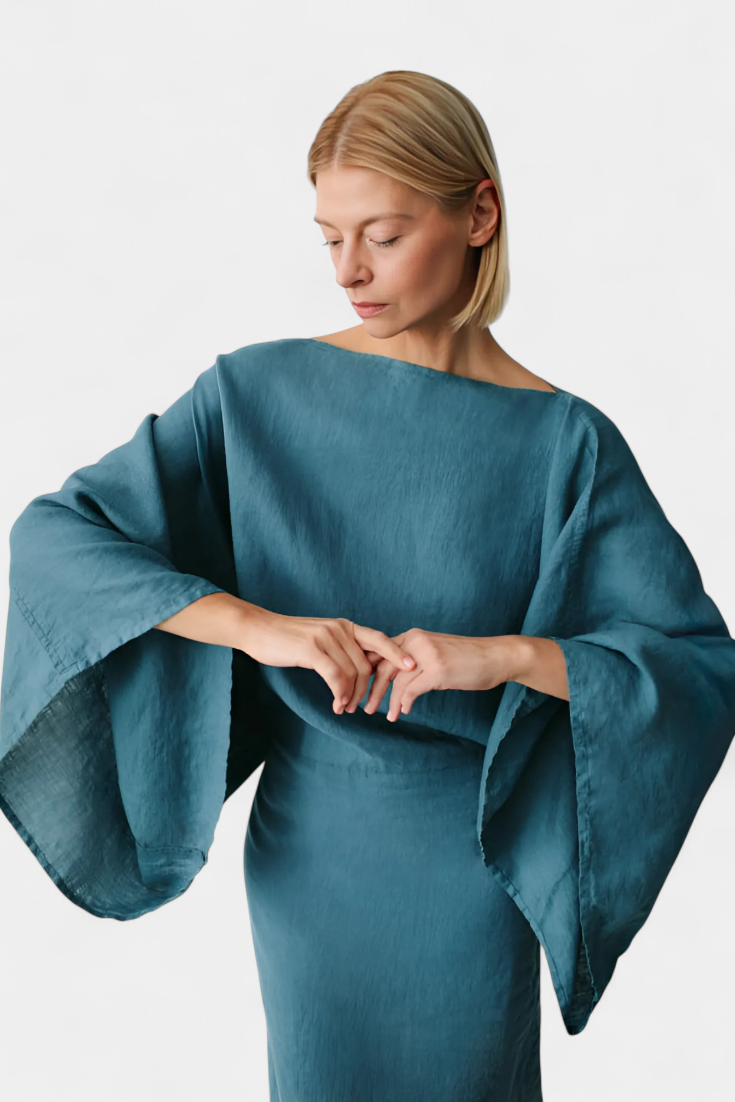 Kamilia Robe Kimono en Lin et Coton avec Ceinture