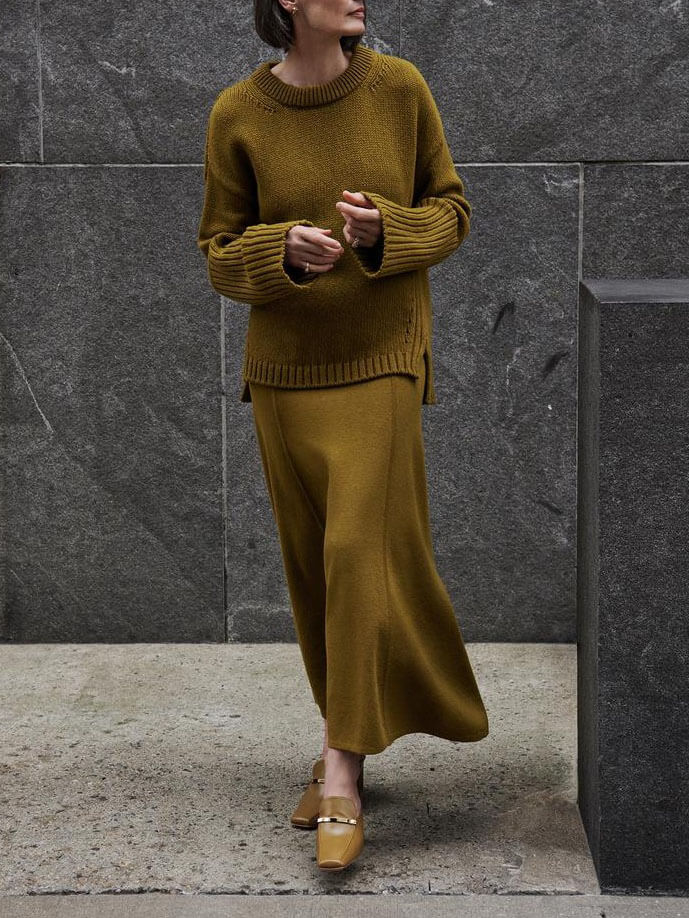 Patricia Ensemble de Pull Col Montant et Jupe Maxi