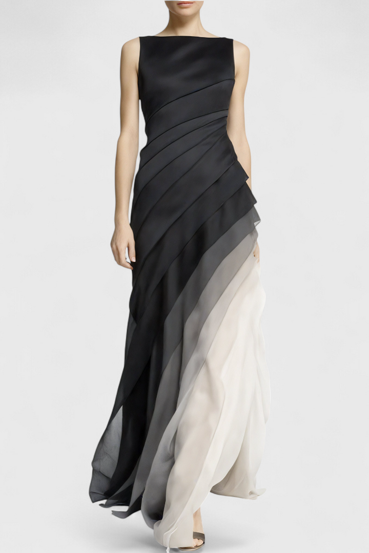 Robe Angela Dégradée en Couches avec Encolure Bateau et Silhouette Fluide