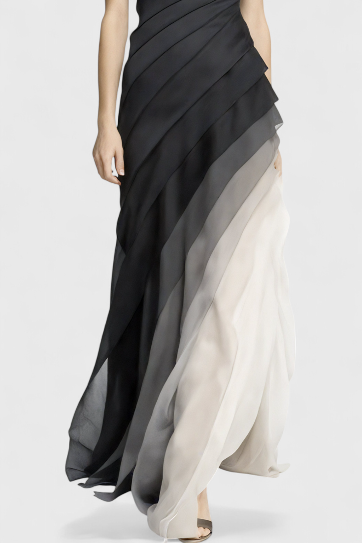 Robe Angela Dégradée en Couches avec Encolure Bateau et Silhouette Fluide