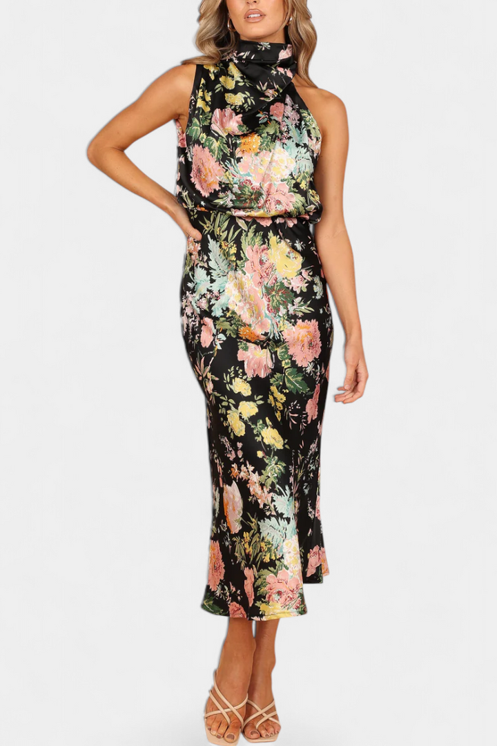 Robe Maxi Fleurie Lisa avec Col Halter et Taille Élastique