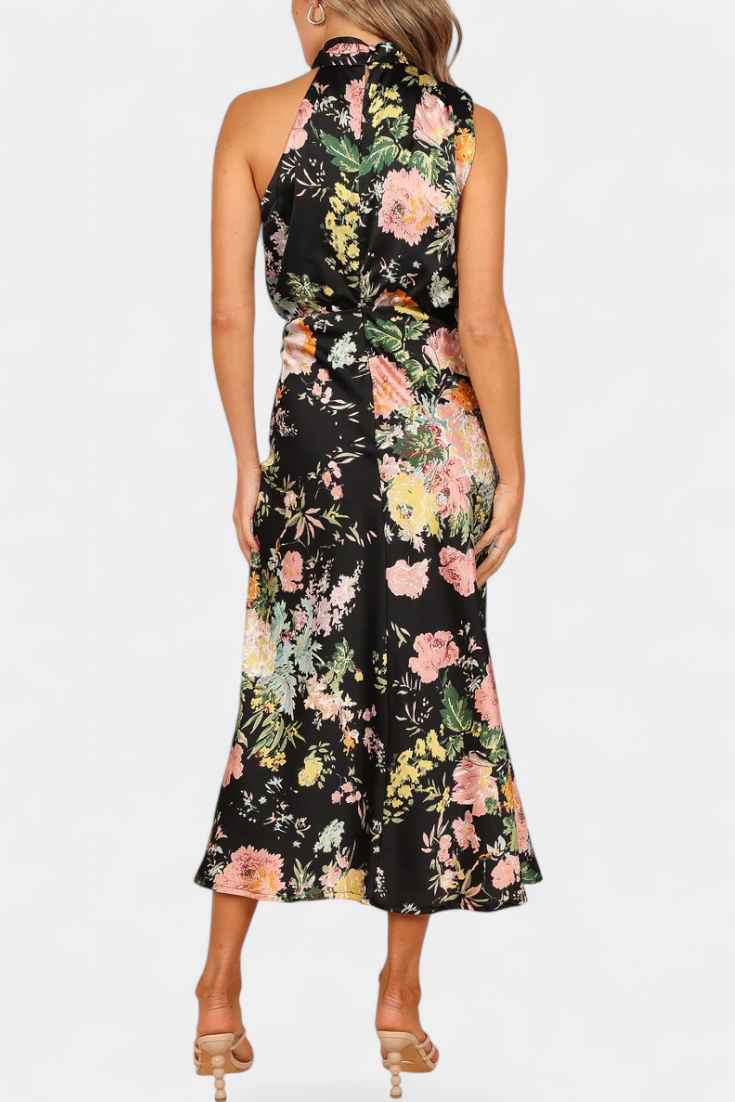 Robe Maxi Fleurie Lisa avec Col Halter et Taille Élastique