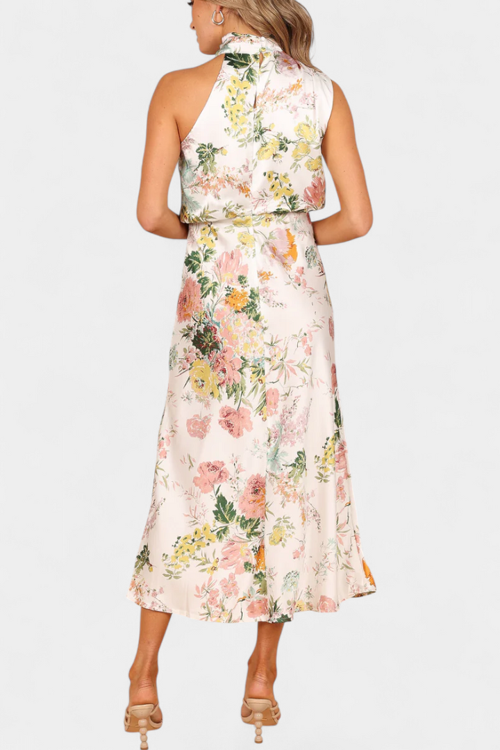 Robe Maxi Fleurie Lisa avec Col Halter et Taille Élastique