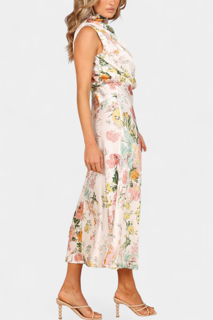 Robe Maxi Fleurie Lisa avec Col Halter et Taille Élastique