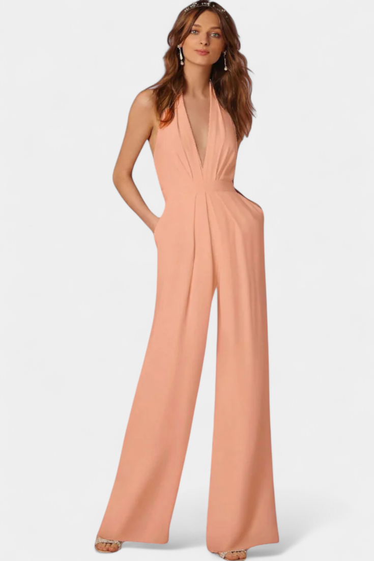 Combinaison Lila à Jambes Larges avec Élégance Légère