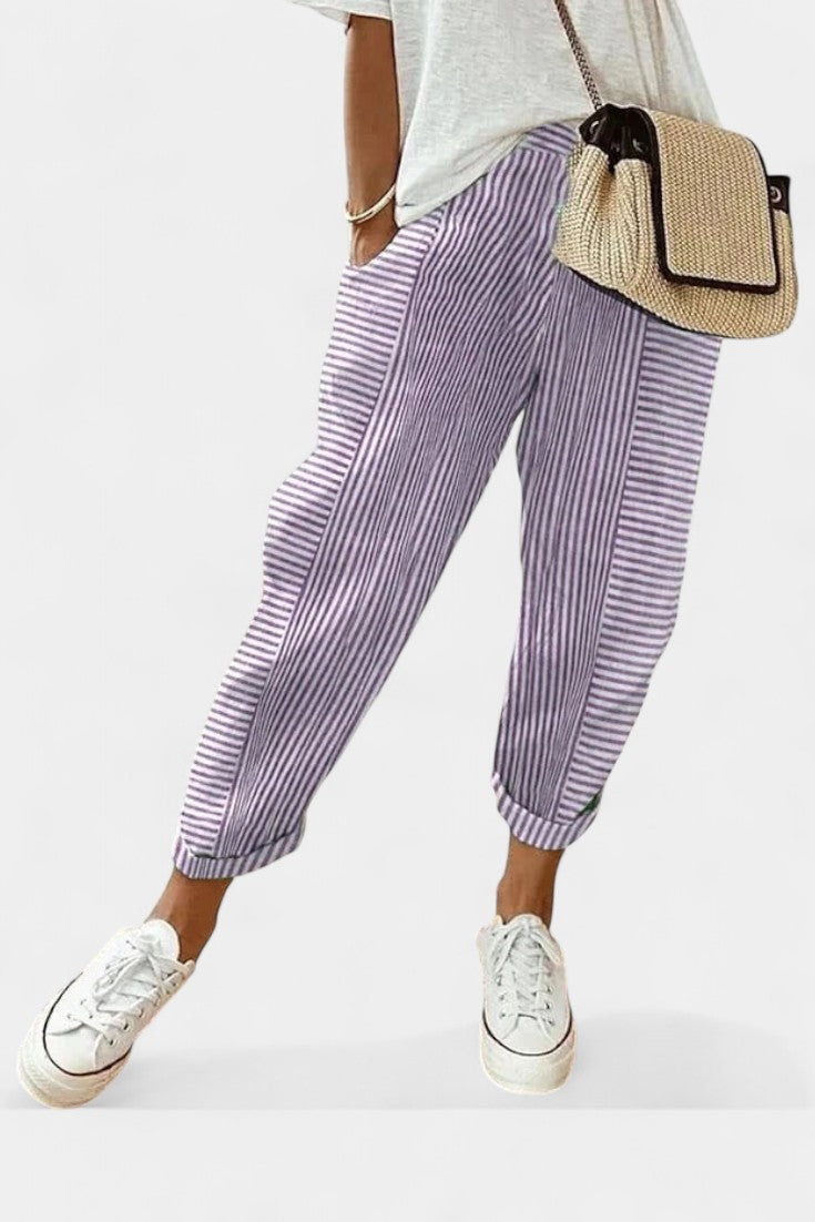 Pantalons en Mélange de Lin Rayés Alba