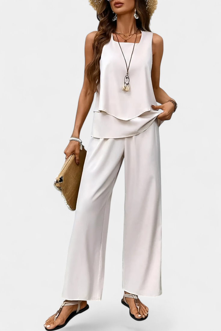 Martina Ensemble Boho Élégant Sans Manches avec Pantalon Droit Imprimé