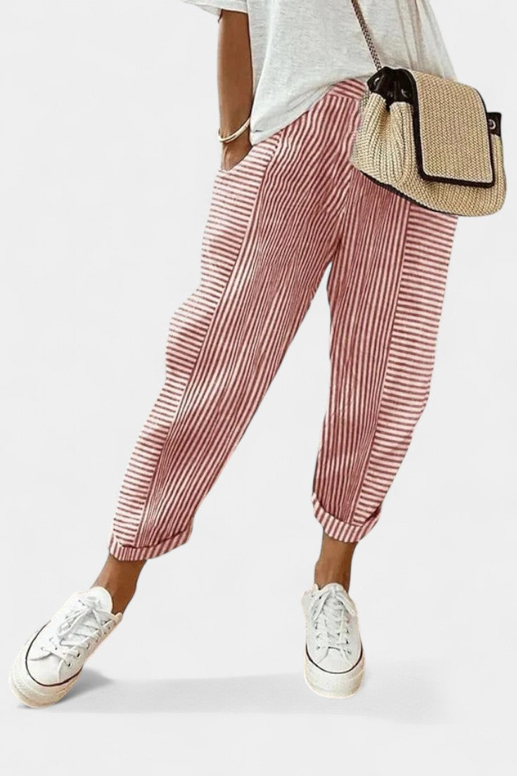 Pantalons en Mélange de Lin Rayés Alba