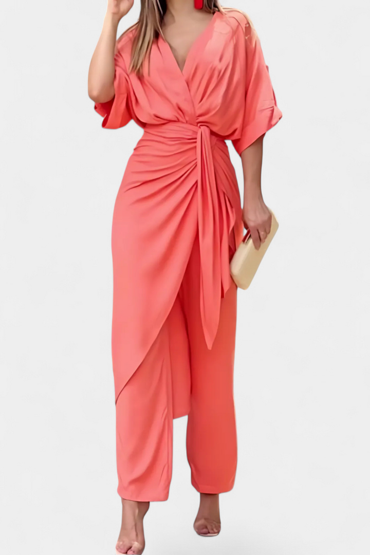 Ensemble Mayleen Croisé avec Nœud Frontal et Pantalon Droit