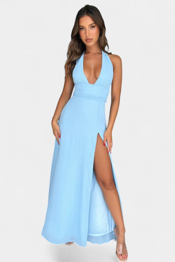 Robe Latisha à Col Halter et Grande Fente