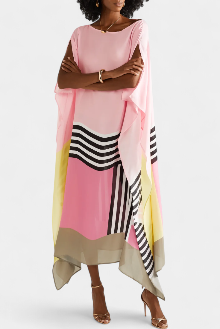 Caftan Elenora Géométrique à Coupe Ample avec Tissu Butterfly Mesh
