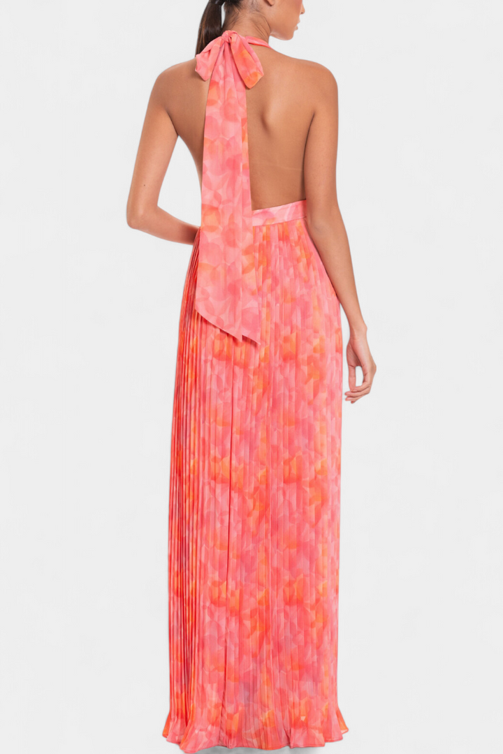 Robe Maxi Plissée Prisca avec Dos Nu et Col Halter