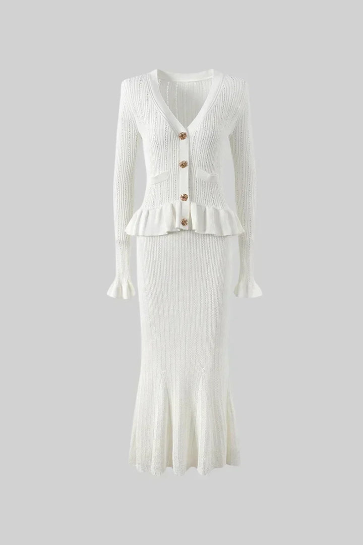 Prudence Ensemble de Robe Midi en Tricot Raffiné et Top à Boutons