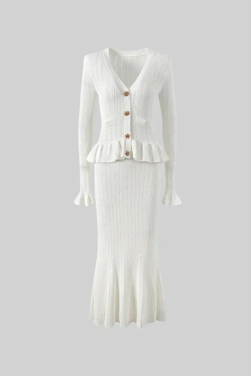 Prudence Ensemble de Robe Midi en Maille Raffinée et Top à Boutons