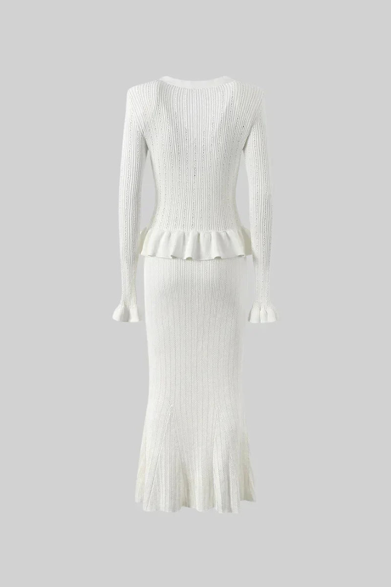 Prudence Ensemble de Robe Midi en Maille Raffinée et Top à Boutons