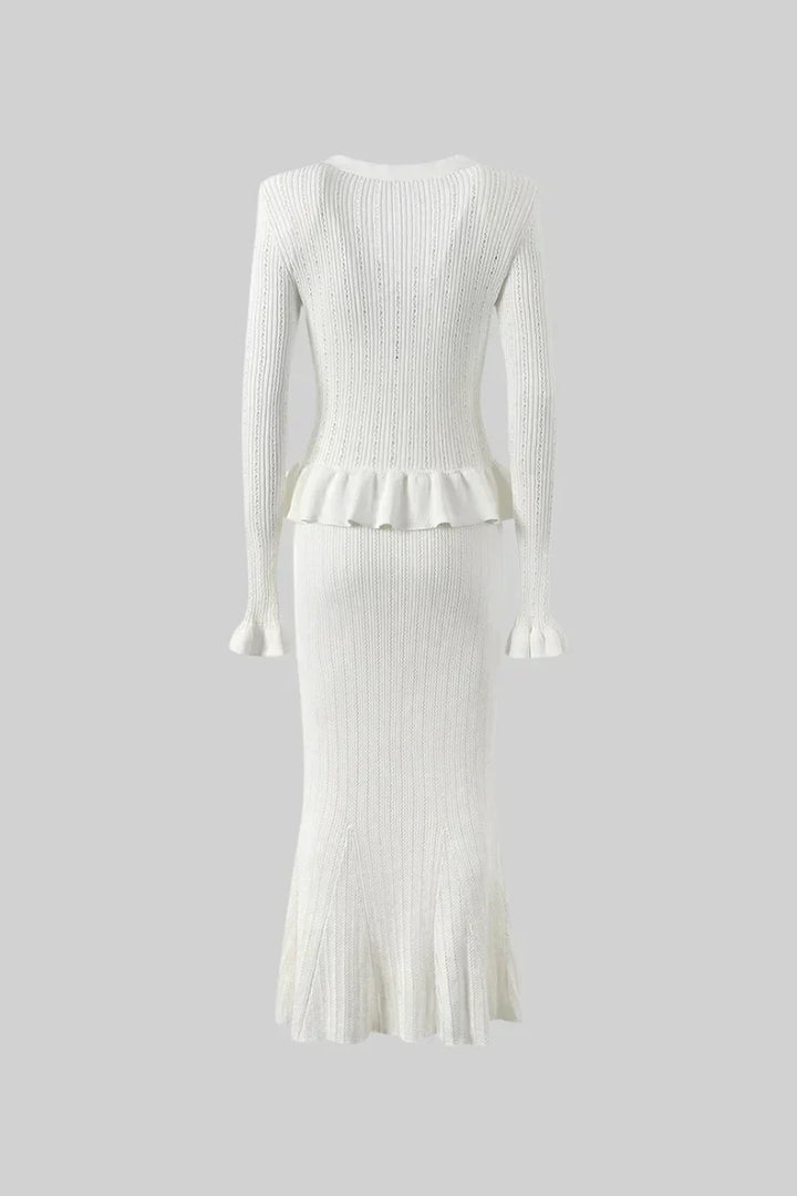 Prudence Ensemble de Robe Midi en Maille Raffinée et Top à Boutons