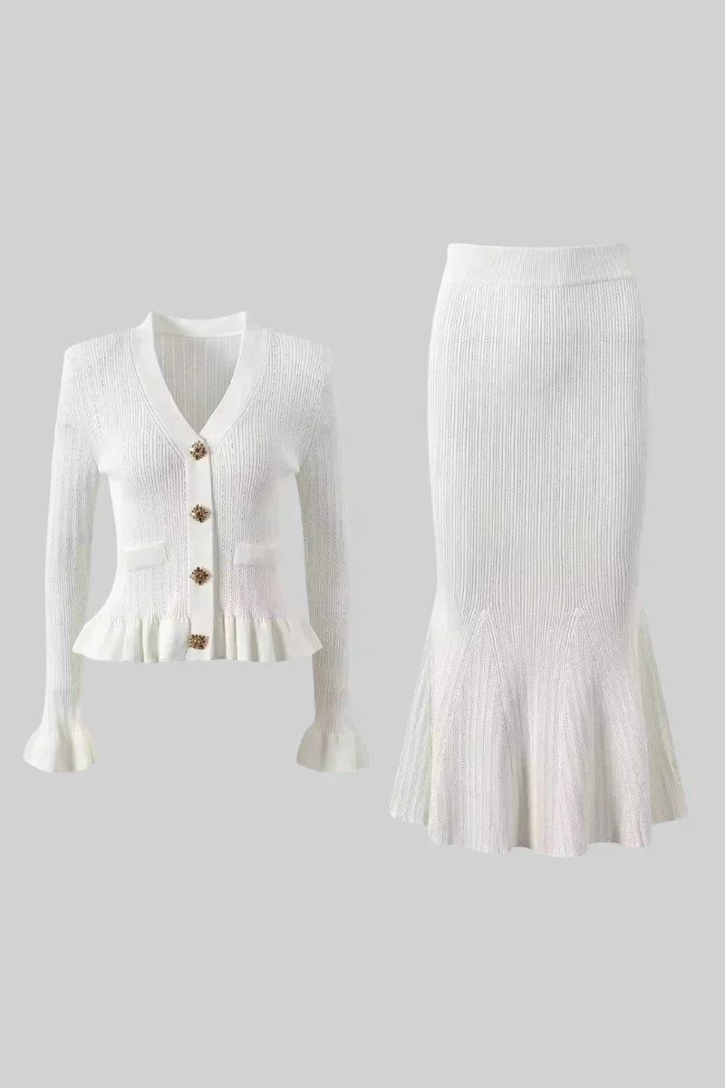 Prudence Ensemble de Robe Midi en Maille Raffinée et Top à Boutons