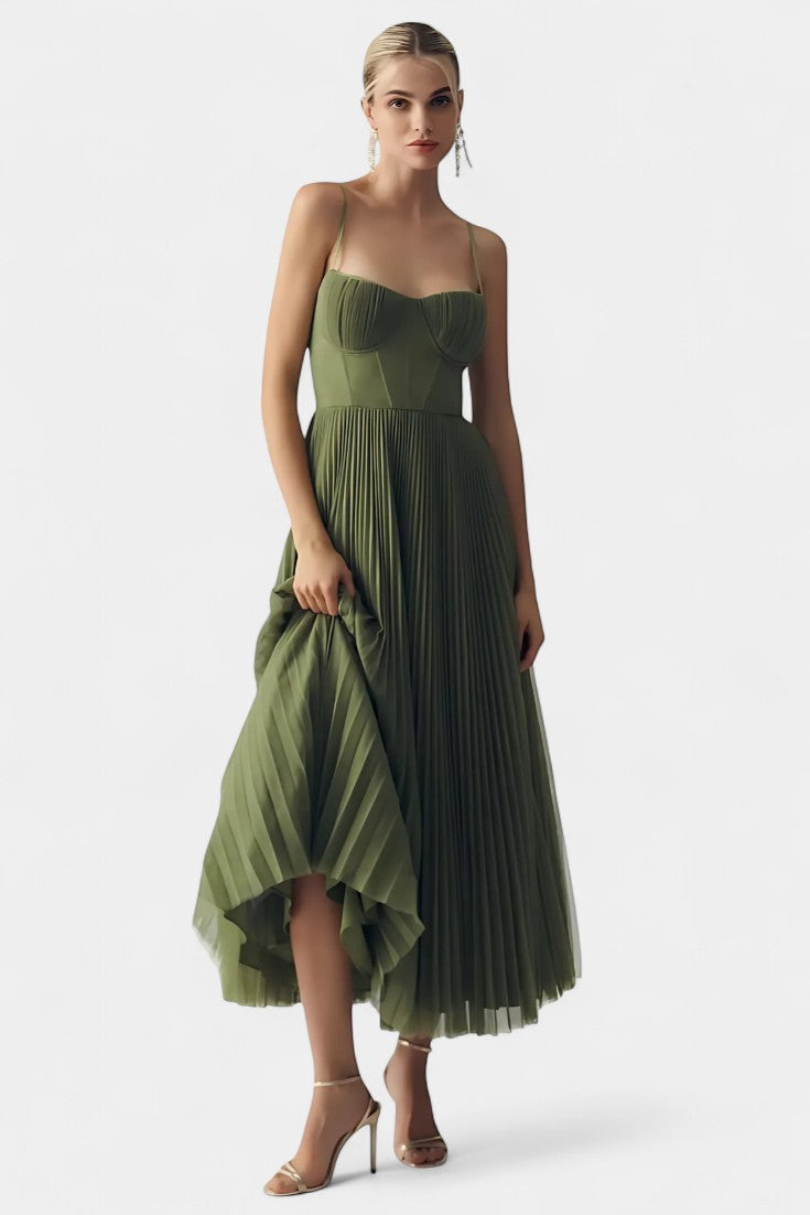 Ottilie Robe en Chiffon Plissé avec Corset Sculpté et Décolleté en Coeur