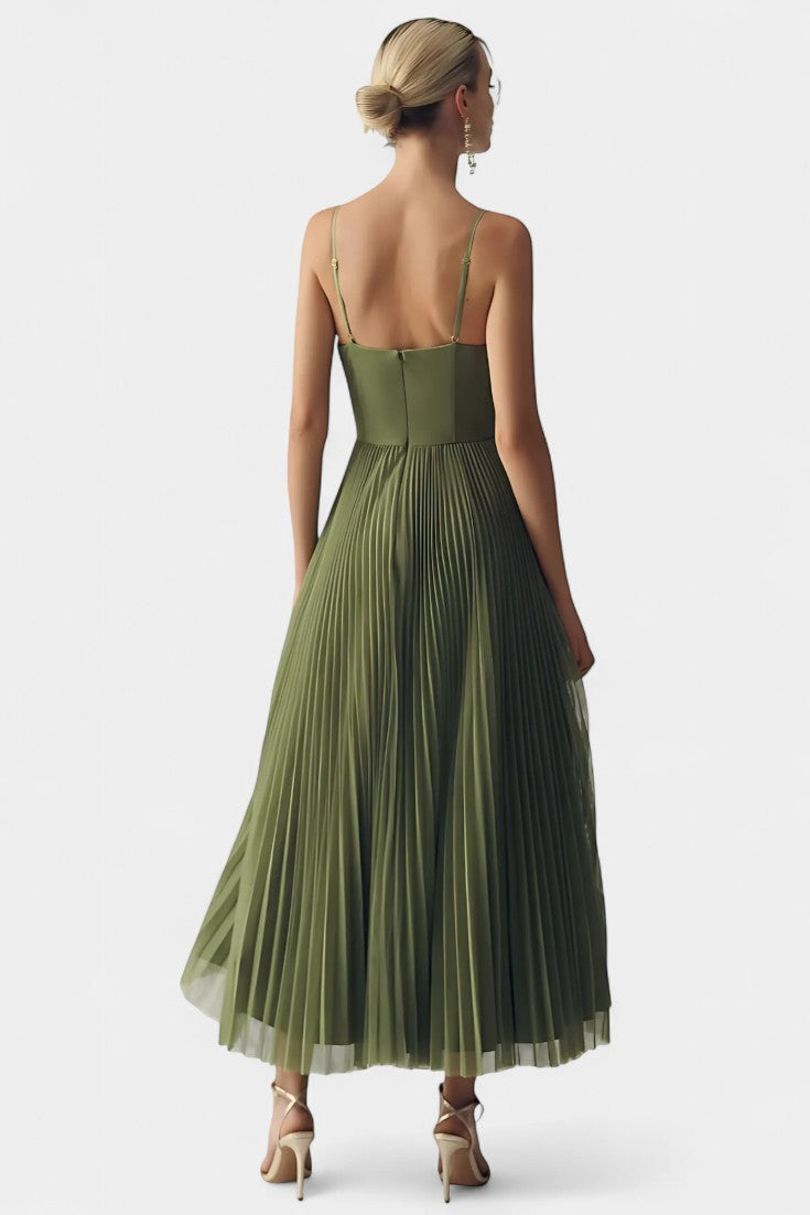 Ottilie Robe en Chiffon Plissé avec Corset Sculpté et Décolleté en Coeur