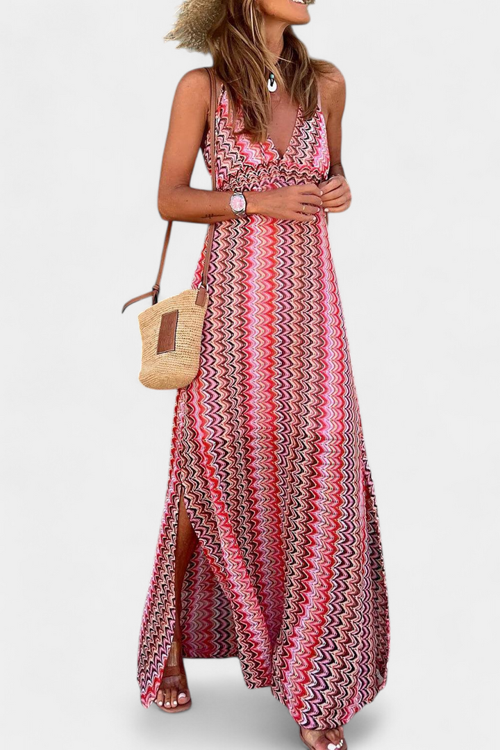 Jeni Robe Longue Boho avec Décolleté Halter et Imprimé Tribal