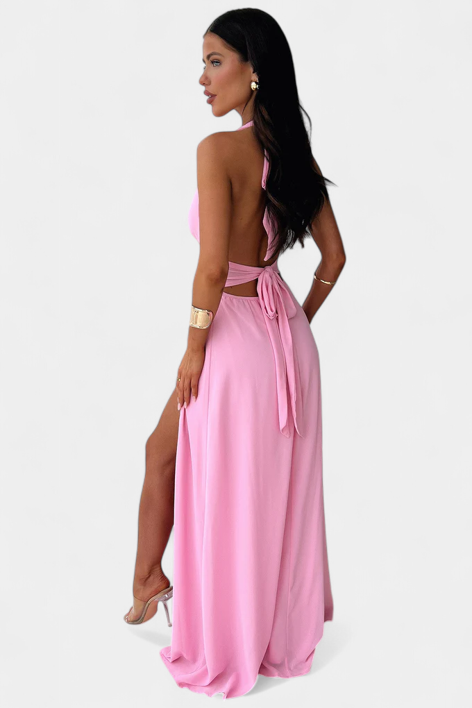 Robe Latisha à Col Halter et Grande Fente
