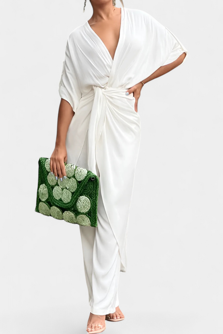 Ensemble Mayleen Croisé avec Nœud Frontal et Pantalon Droit