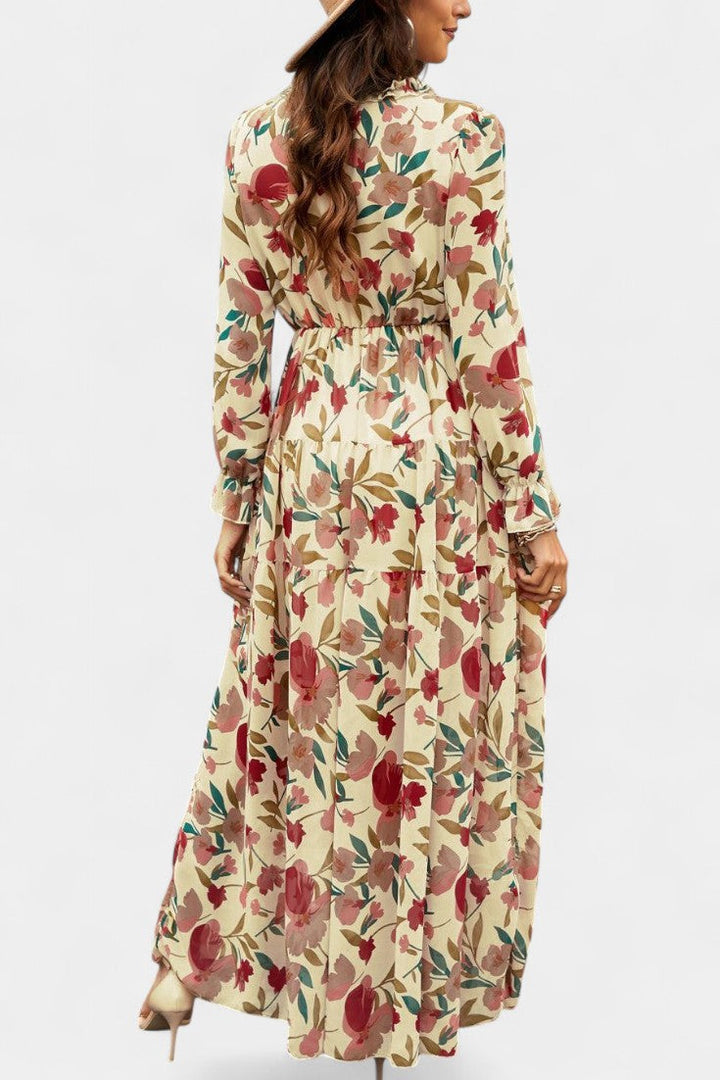 Robe Maxi Fleurie Keti avec Manches Longues et Volants Délicats