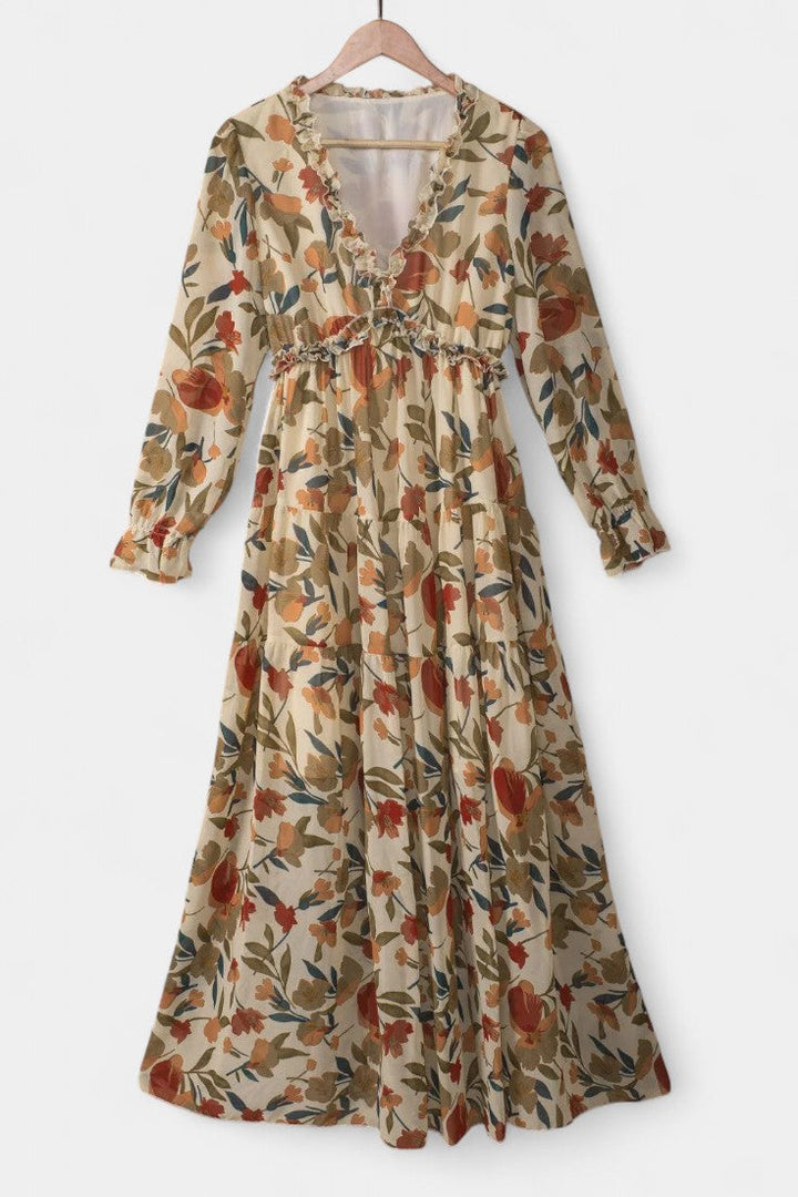 Robe Maxi Fleurie Keti avec Manches Longues et Volants Délicats