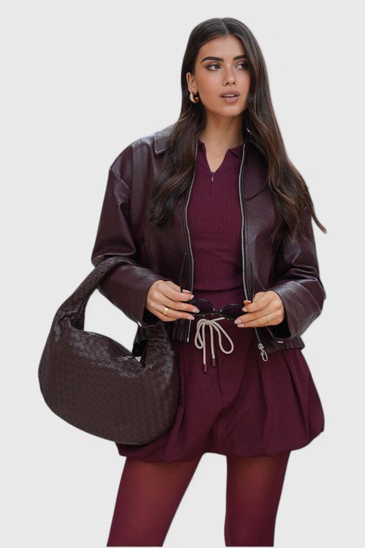 Sac Lila Moyen Tissé avec Détail de Nœud